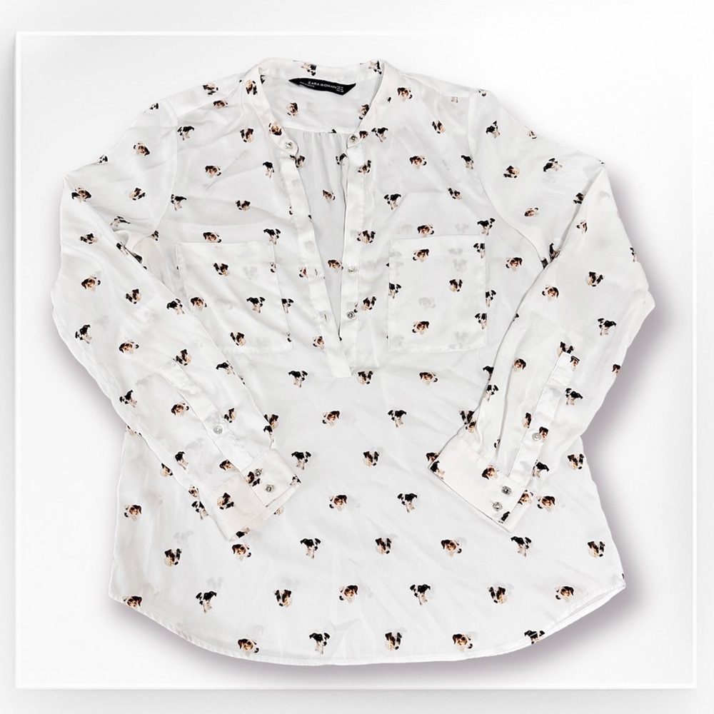 🌷Zara dog print button up blouse